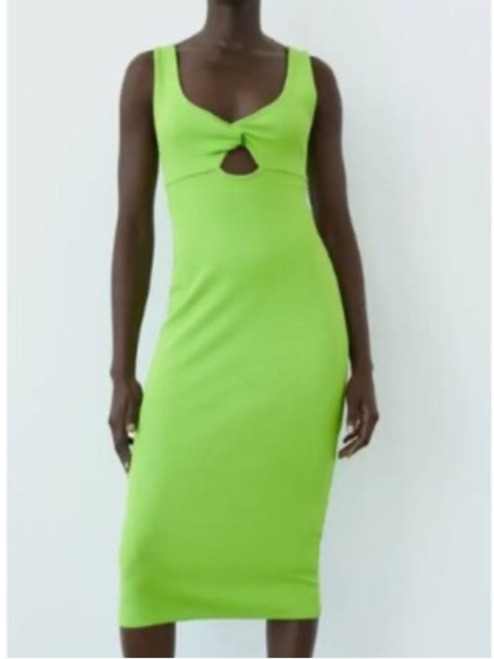 NWT Zara Lime Green Twist Cutout Midi Dress